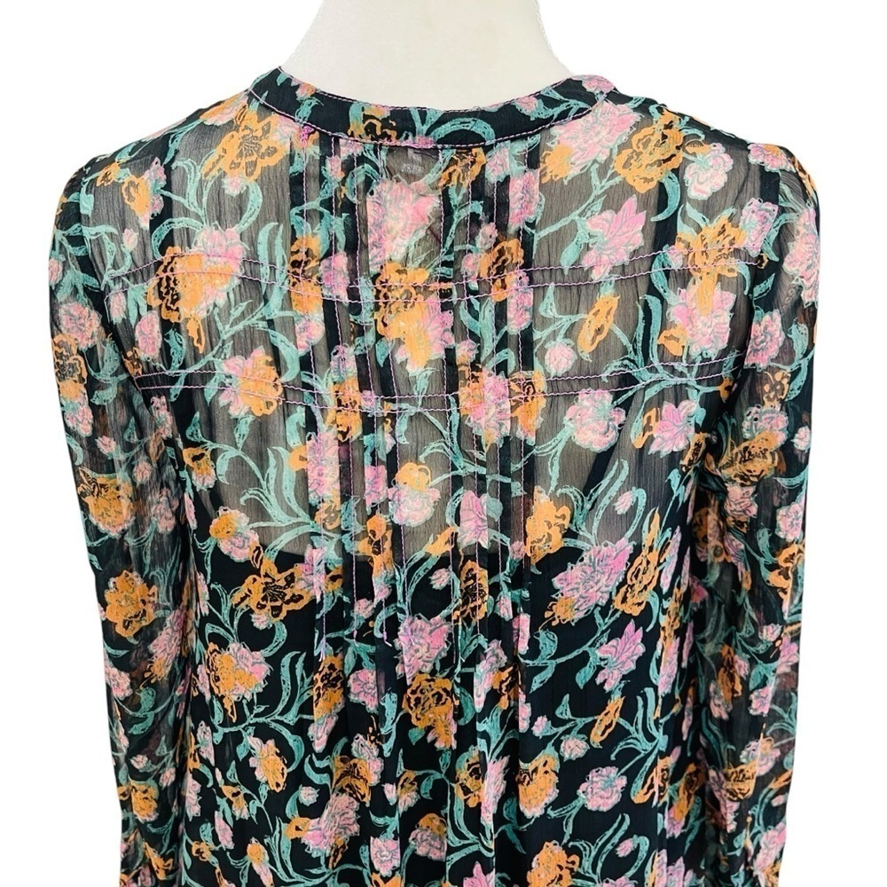 FREE PEOPLE See It Through Long Sleeve Maxi DRESS Floral Black Combo NWT - Picture 8 of 15